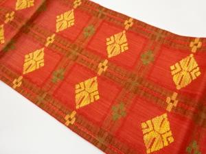 格子に菱模様織出し名古屋帯